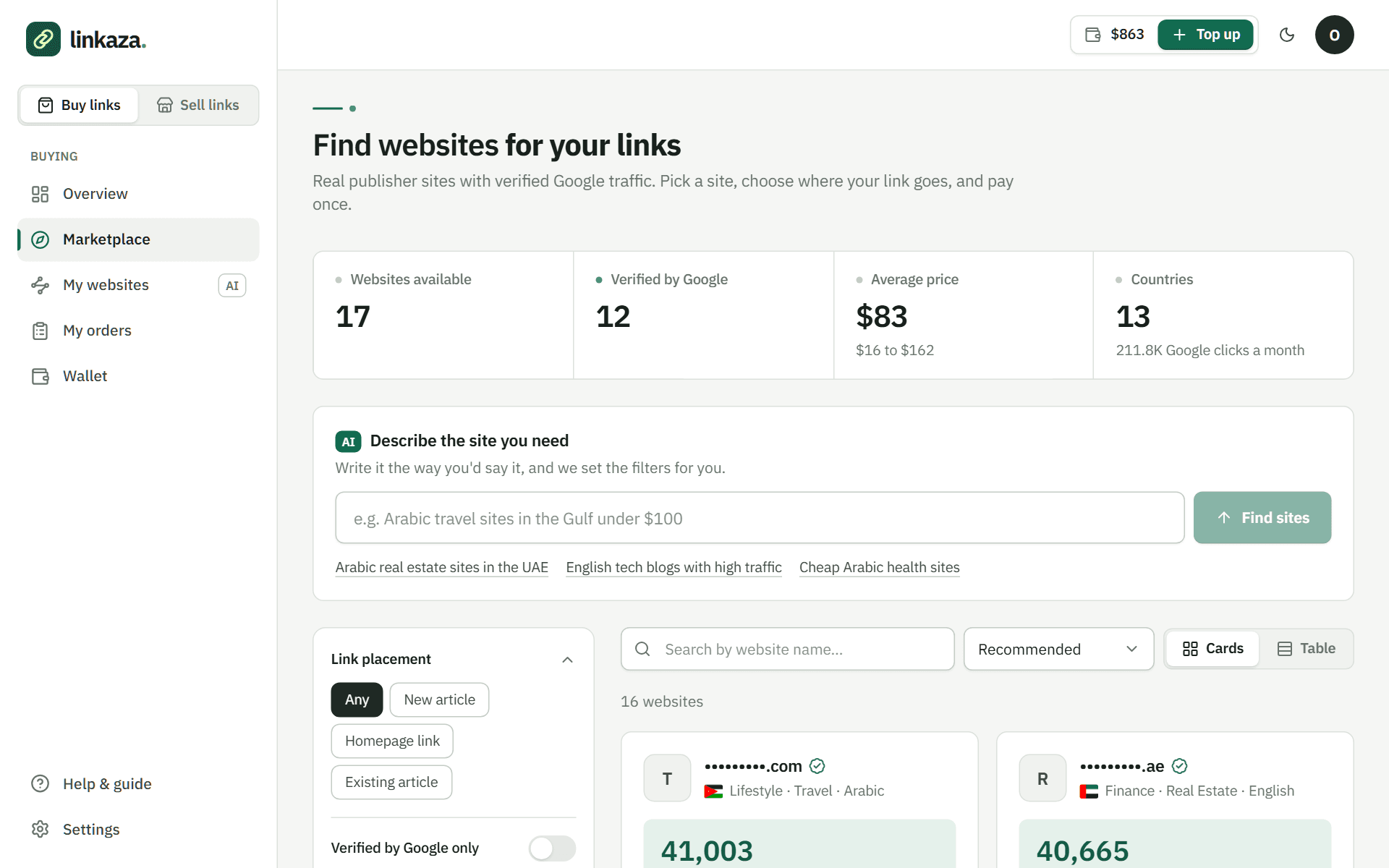 Browse and compare websites